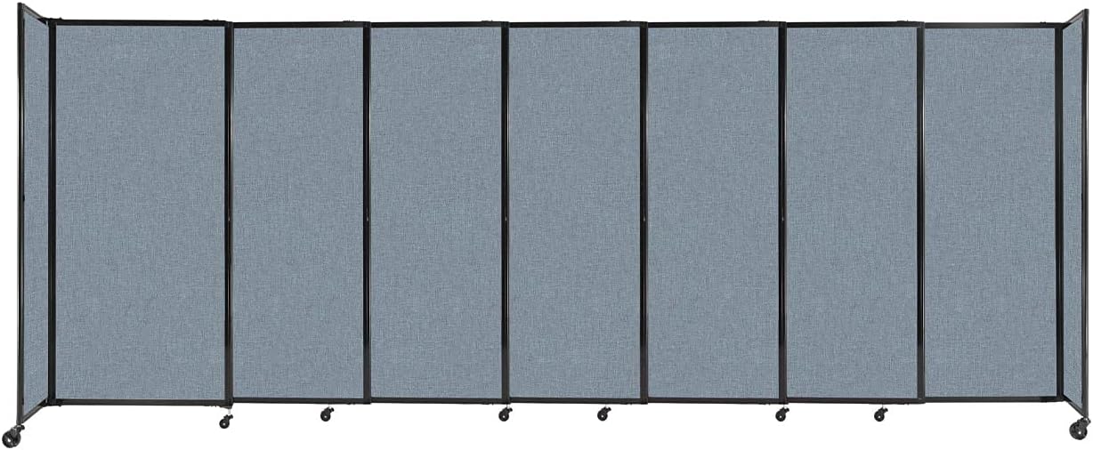 Versare Straightwall Sliding Portable Wall Partition | Freestanding Office Dividers | Locking Wheels | Temporary Room Separator | 15'6'' Wide x 6' Tall Powder Blue Fabric Panels