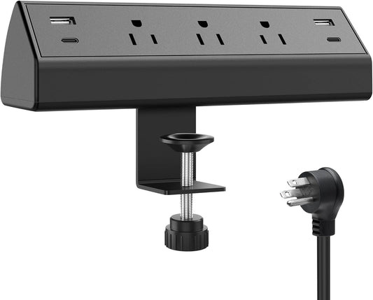 Jgstkcity Desk Clamp Power Strip,40W Total Fast Charging Station,2 PD 20W USB C Ports,Desk Edge Mount Surge Protector for Home, Office,3 Outlets,Fit 1.96" Tabletop Edge,ETL Listed