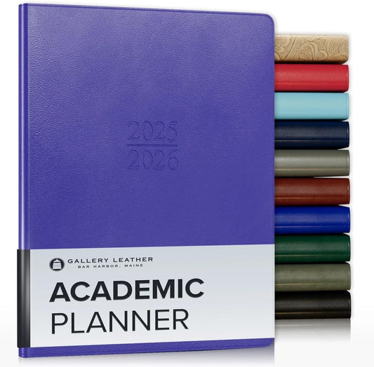 Gallery Leather Academic Planner 2025-2026, Teacher and Student Weekly Monthly Planner, Elegantly Bound Calendar with Gold-Gilded Page Edges, 18 Months - Caribbean Hibiscus - 9x7"