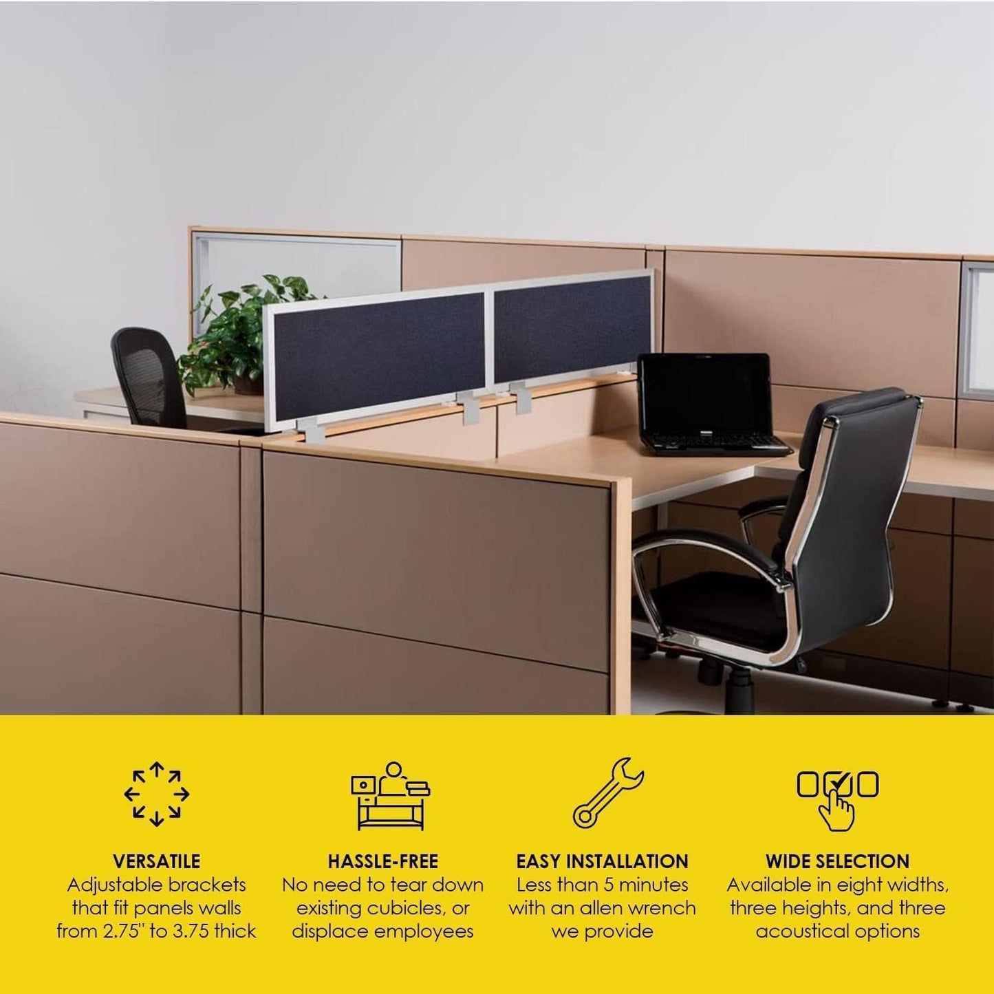 OBEX Acoustical Cubicle Privacy Screen Extender Desk Panel & Office Divider, Add Separation & Block Noise, 12" x 36", Overcast