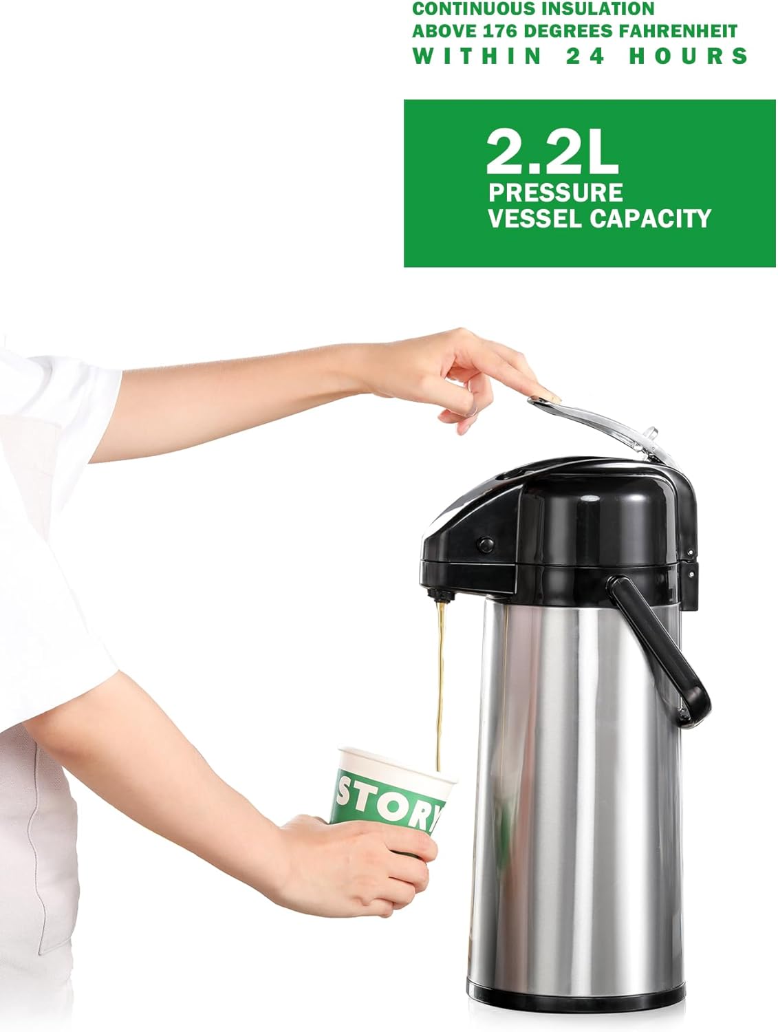 Commercial Airpot Coffee Brewer 2.2L/74oz Dirp Coffee Maker with 24H Insulated Thermal Carafe Stainless Steel Pour Over Coffee Machine 120V/1450W COFFEE Dispenser for Café Restaurant Cafateria