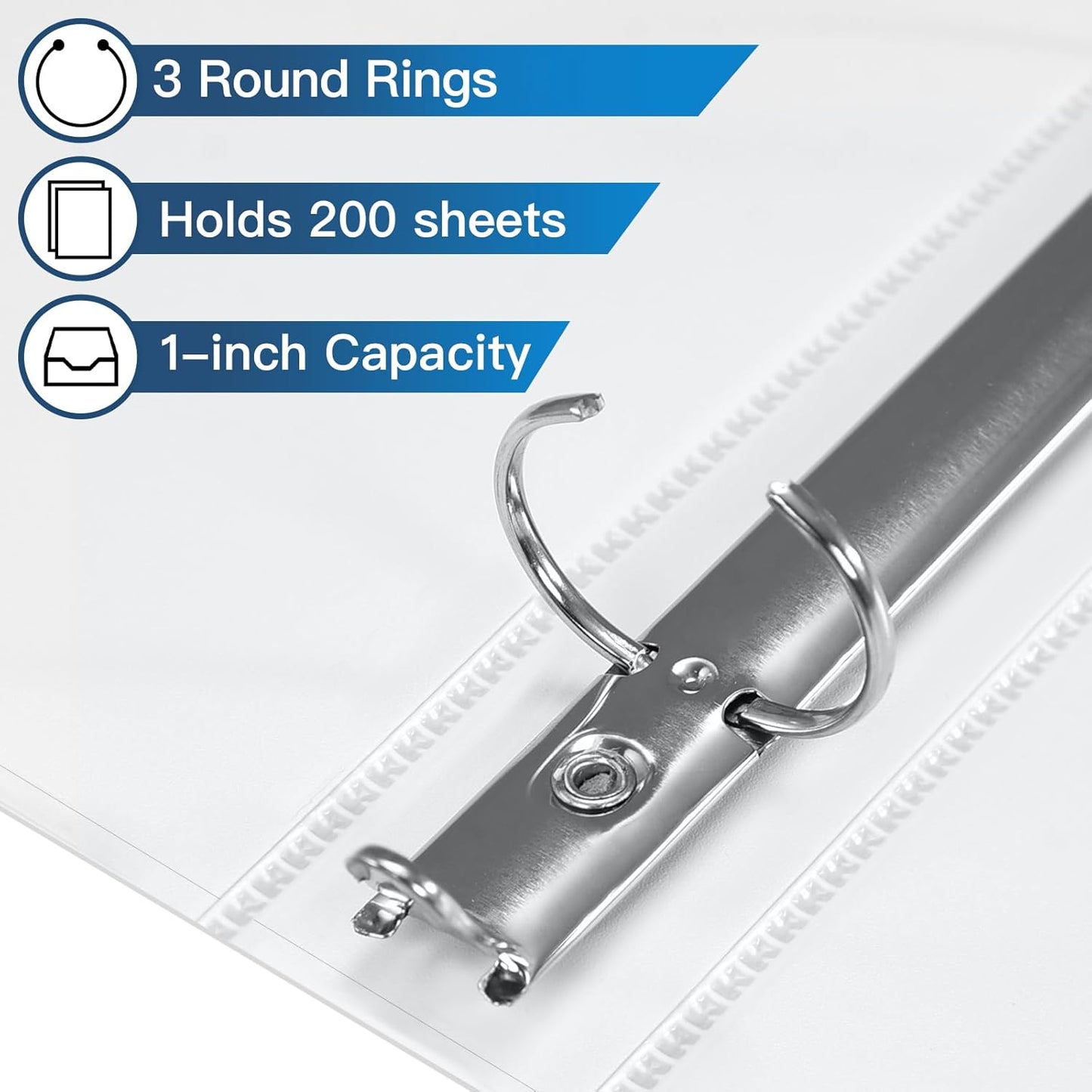 Basic 3 Ring Binder -1 or 1/2'' Binders with Roung Ring Binder, Large 100/200 Sheet Capacity, Fit 8.5" x 11" US Letter Size Paper, 12 Pack White (1'' White - 12 Packs)