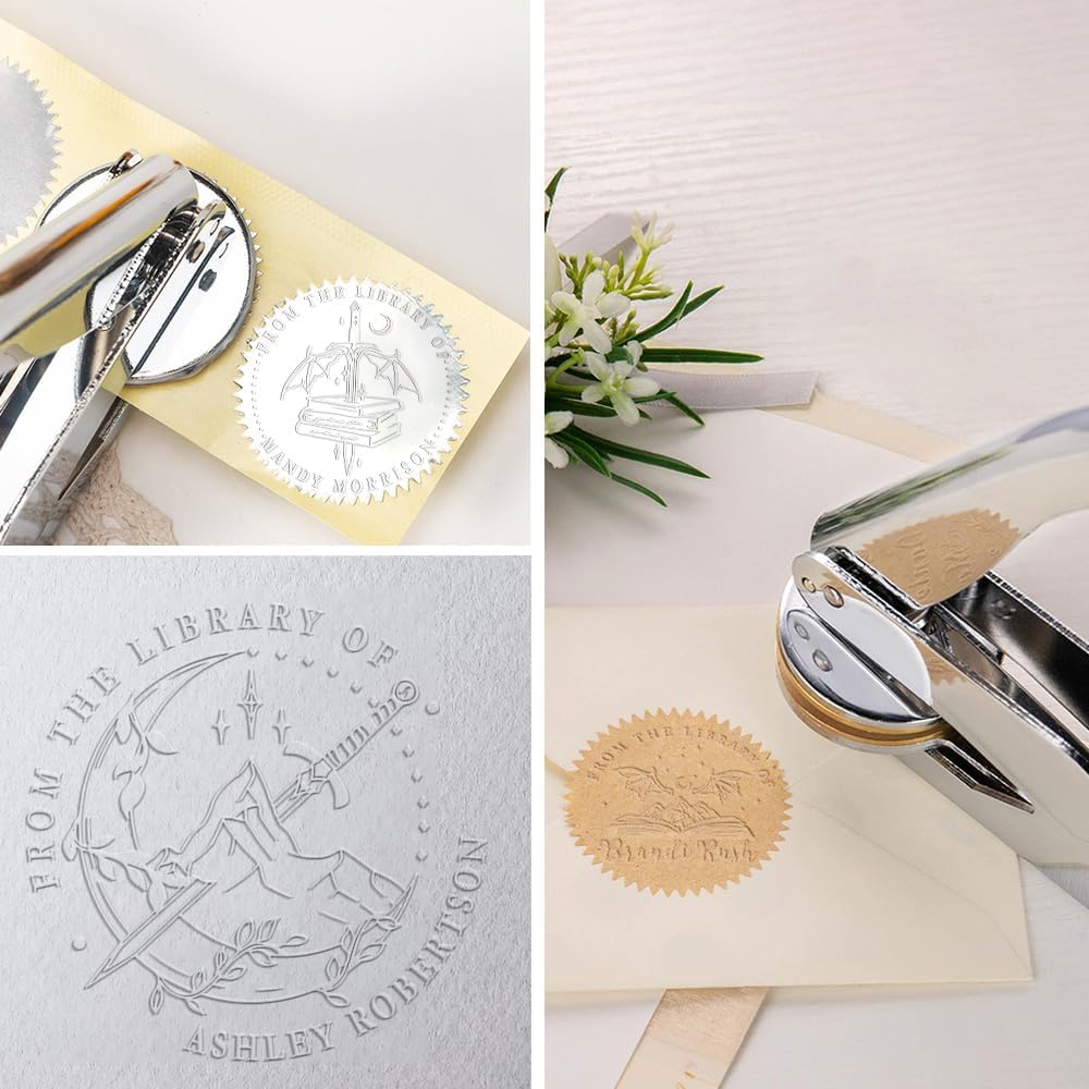 CALLIE from The Library of | Ex Libris | Personalized Book Embosser Stamp | Custom Sword Theme Book Stamp | Stamp Your Library | Gifts for Book Lovers
