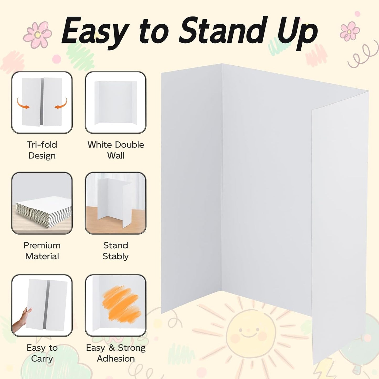 4 Pack Trifold Poster Board, 14x22 Inches White Presentation Board, Portable Display Board for Science Fair, School DIY Project and Business Exhibitions