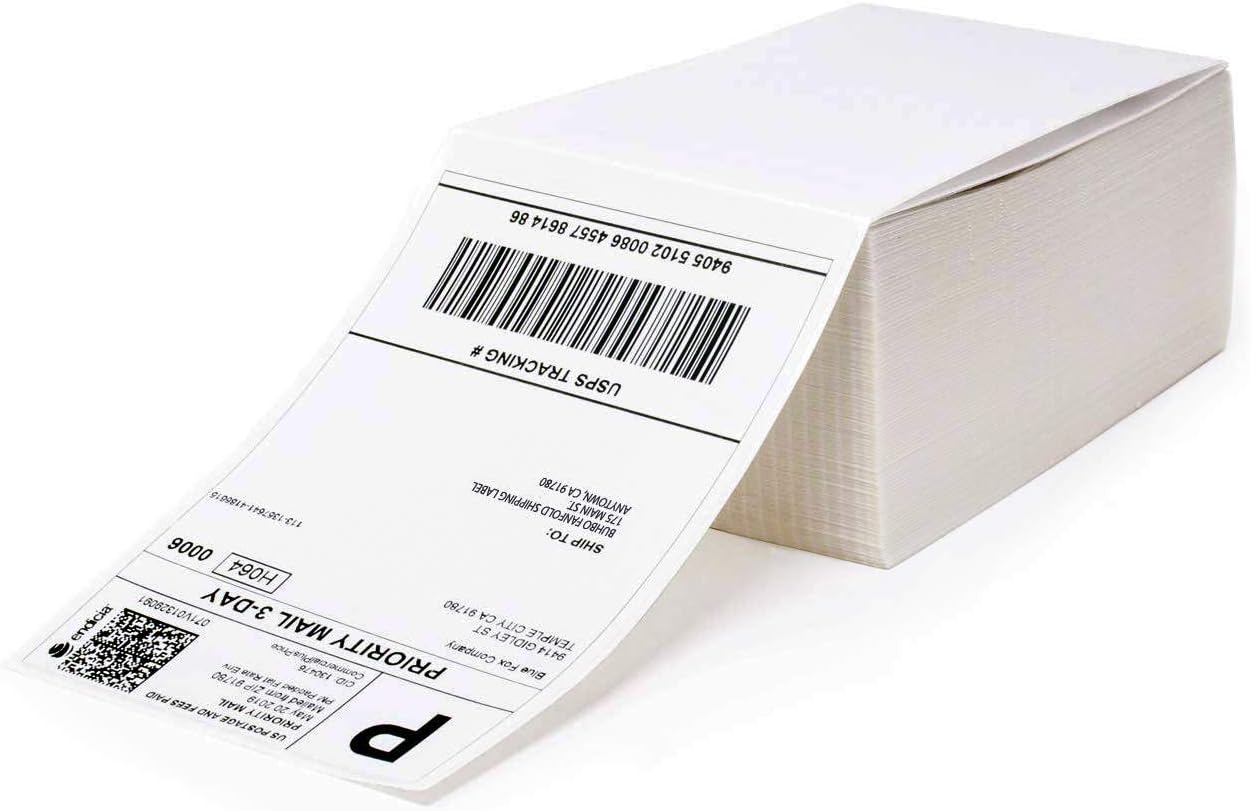 MFLABEL Fanfold 4" x 6" Direct Thermal Labels White Perforated Shipping Labels (15 Stacks)