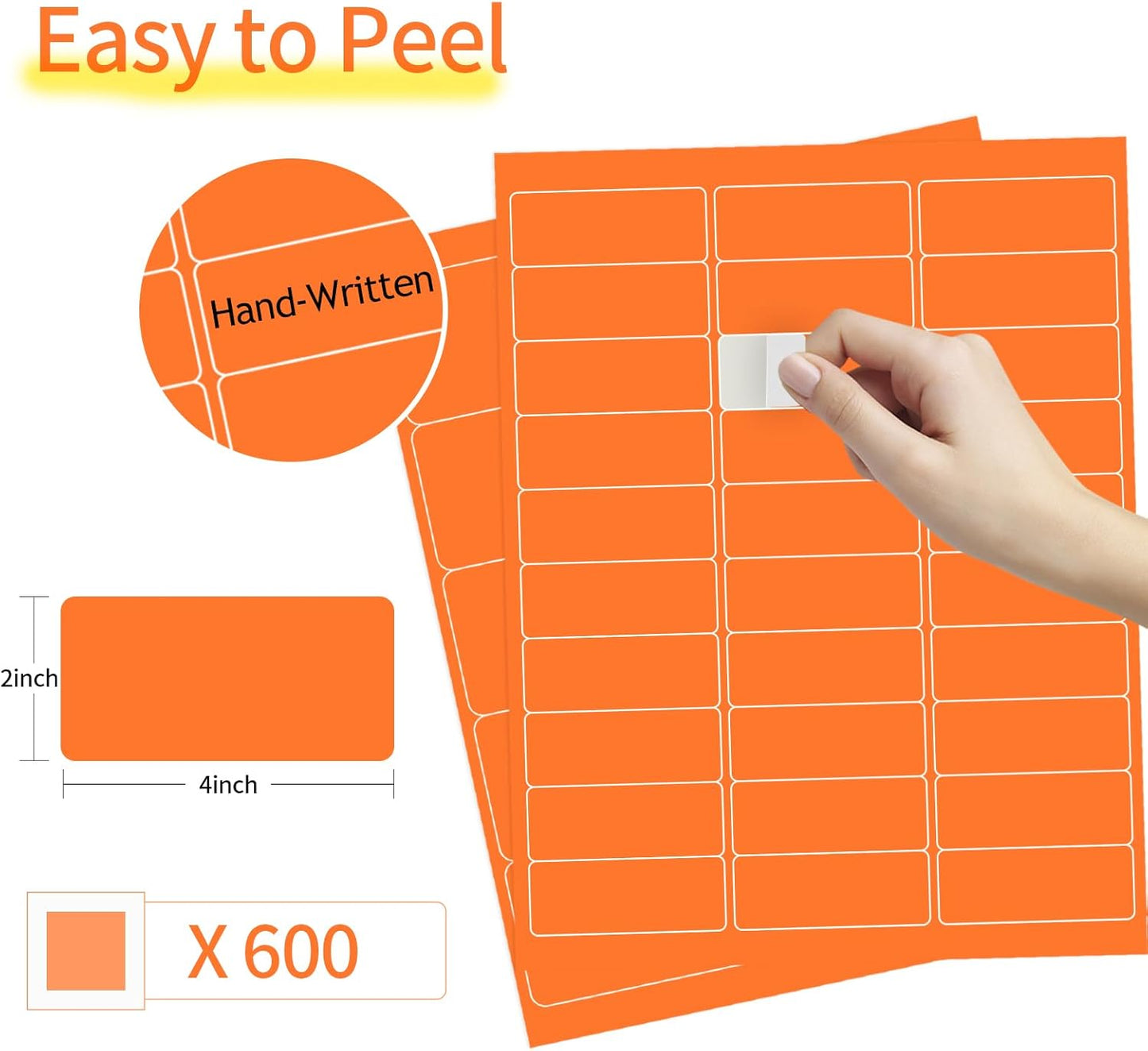 Shipping Labels Stickers, 2"×4" Printable Mailing Label for Laser/Inkjet Printing- Matte Orange, Permanent Adhesive Labels Stickers