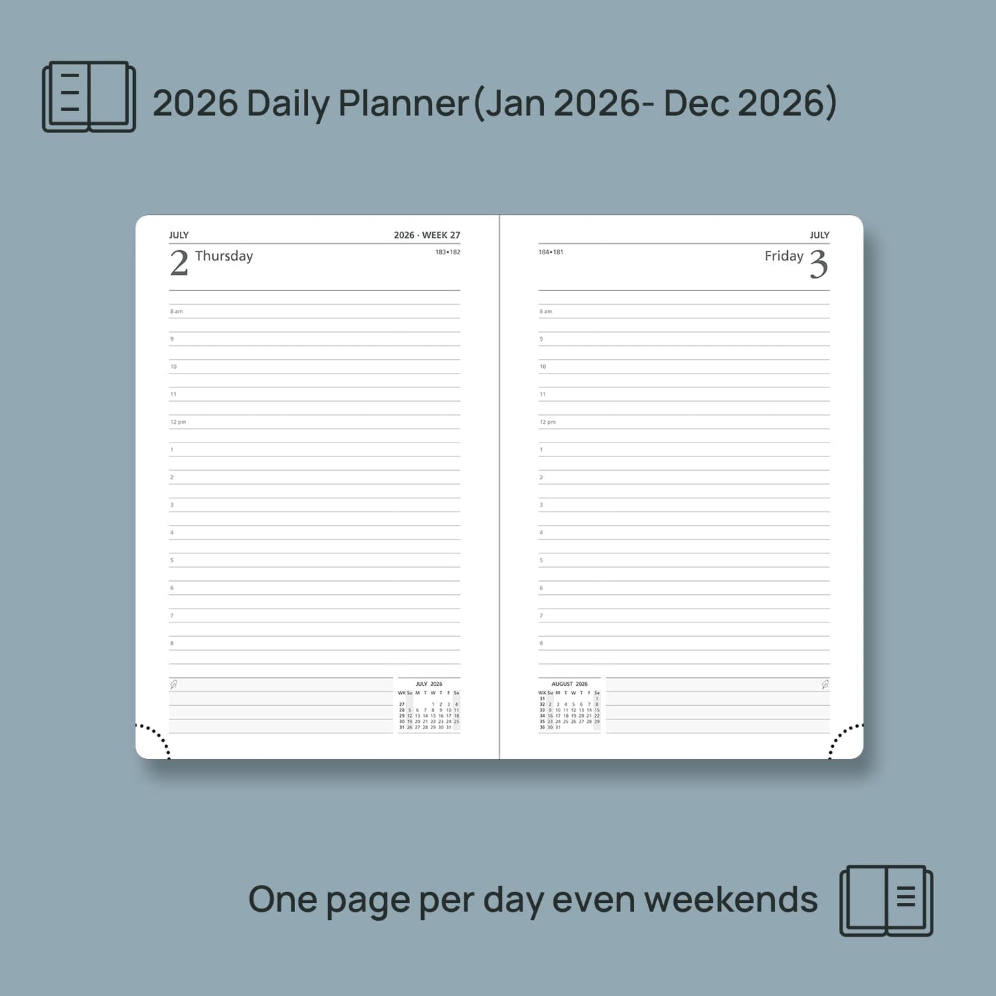 POPRUN 2026 Daily Planner One Page Per Day A5 Size Calendar (5.75" x 8.5") - 12 Months Hourly Appointment Book with Hardcover, Pocket, Pen Holder - Burgundy