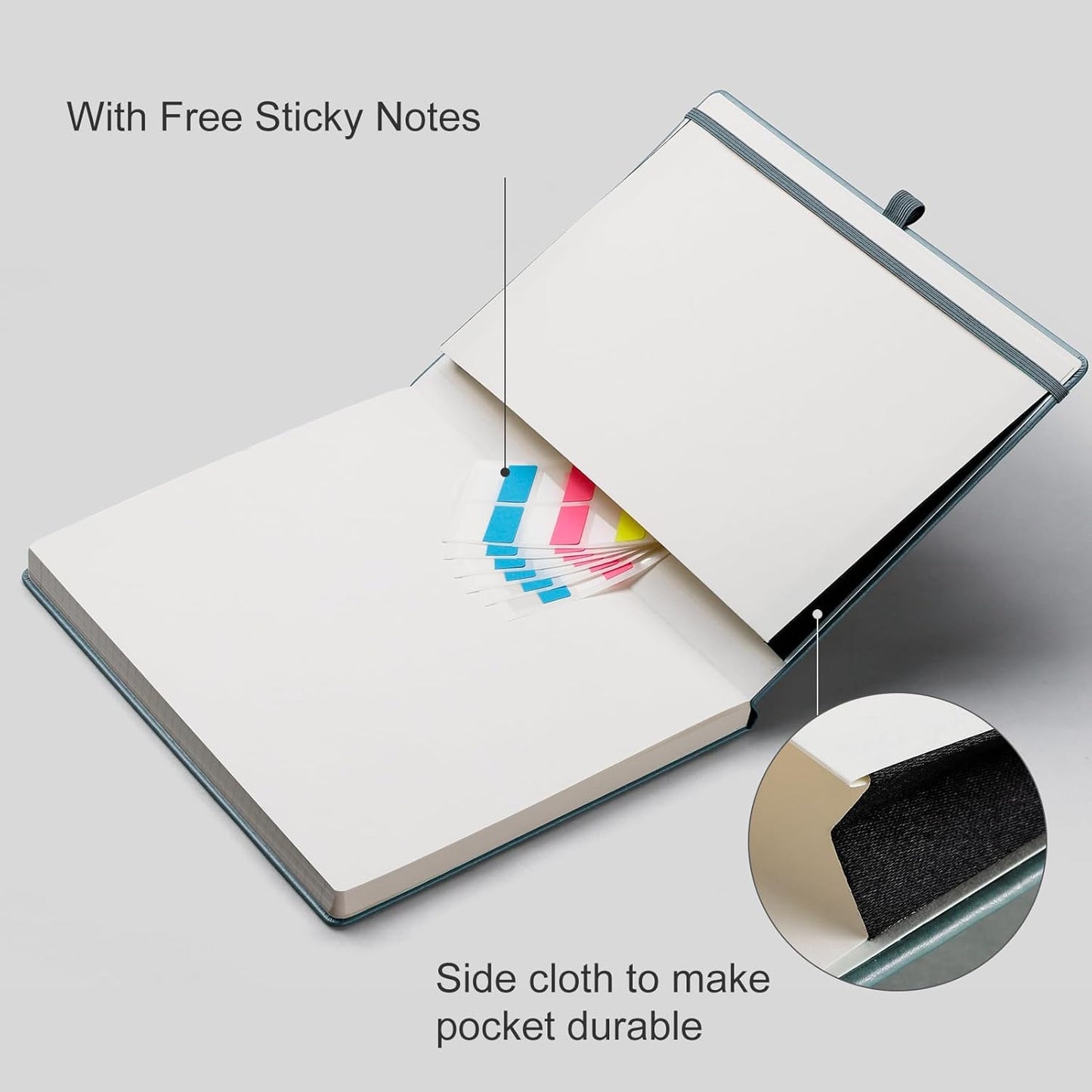 EMSHOI Graph Paper Notebook, 8.5" x 11" Hardcover Leather Journal for Women Men, 192 Pages 100 GSM Grid Paper A4 Large Journals for Writing, Graph Notebook for Work, Graphing, Engineering, GrayBlue