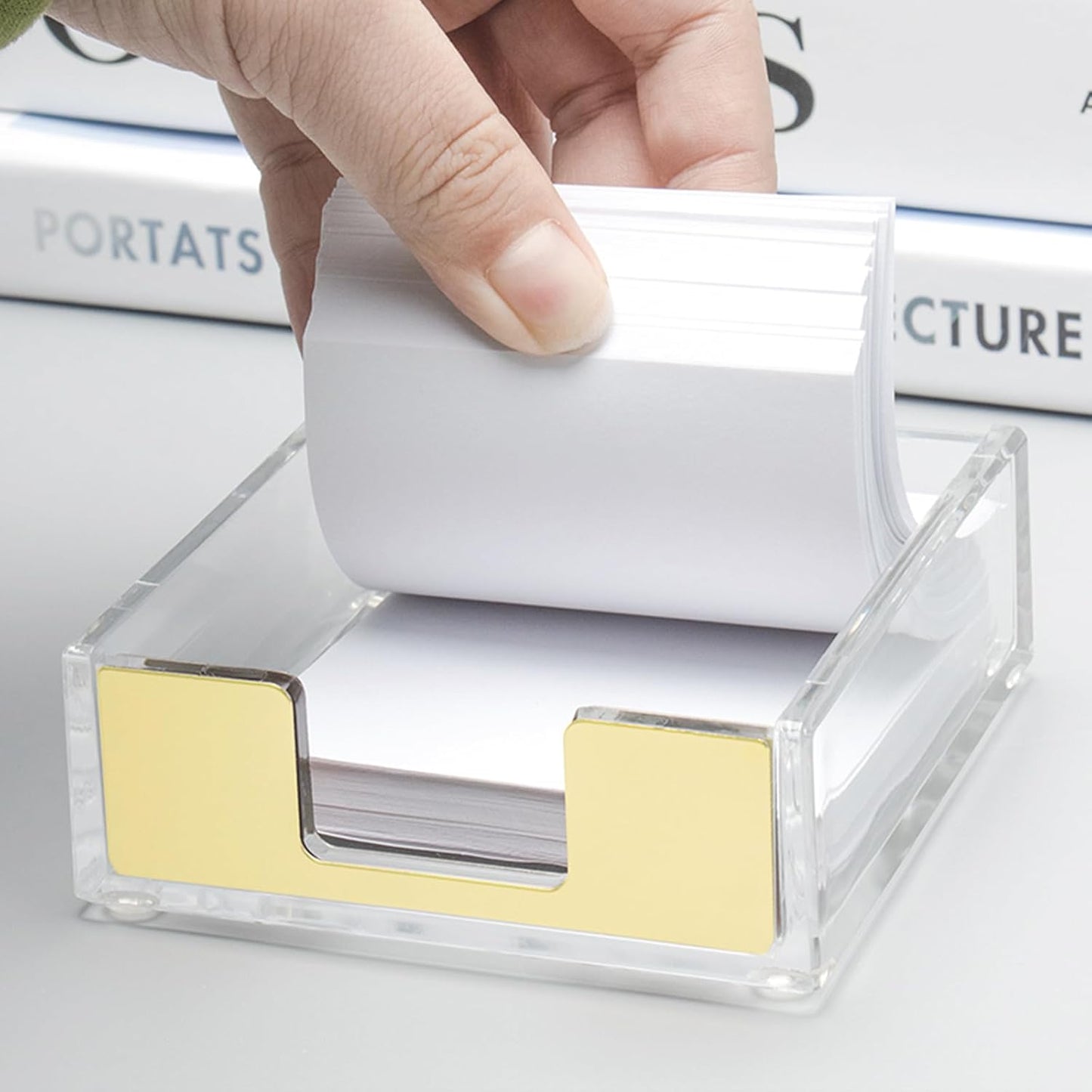 NatSumeBasics Gold Sticky Note Holder Clear Acrylic Yellow Post Note Pad Holders Memo Dispenser Case for Desk Office School Aesthetic Supplies Accessories (Pure Gold)