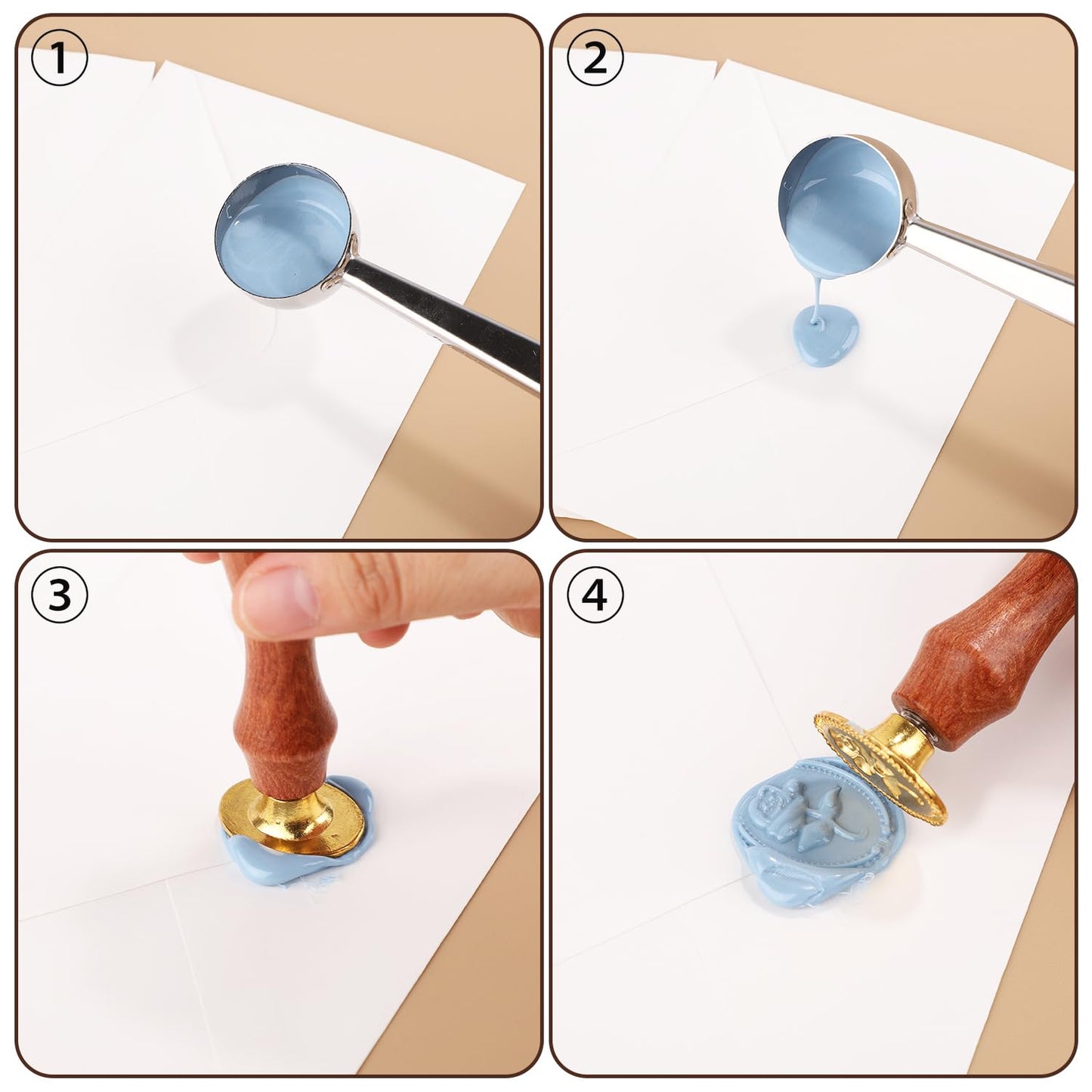 Wax Seal Stamp Set, 10pcs Sealing Wax Stamp Heads with a Wooden Handle Sealing Wax Stamp Kit with Various Patterns for Letter Encapsulation Greeting Cards Presents Decoration Items(Gold)