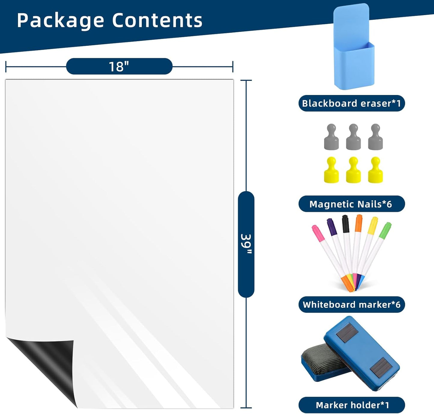Magnetic Dry Erase Whiteboard Paper 18" x 39", Babenoun Fridge White Board on Wall for Organizer and Planner, Kitchen Refrigerator Shopping List with Marker, Magnetic Eraser and Magnets
