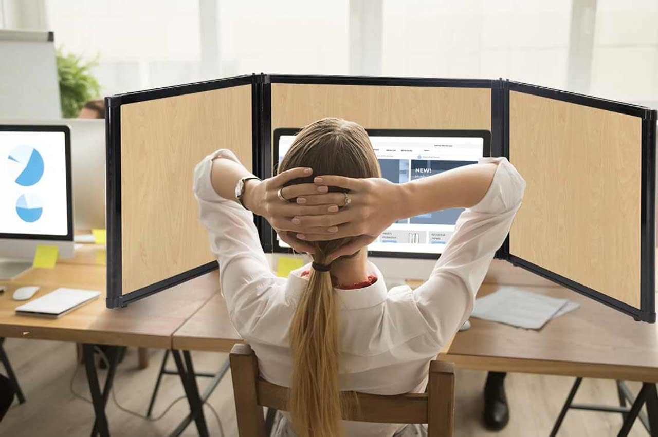 Versare Folding Tabletop Display | 3-Panel Partition | Lightweight Portable Workspace Divider | Blue Spruce 78" x 24"