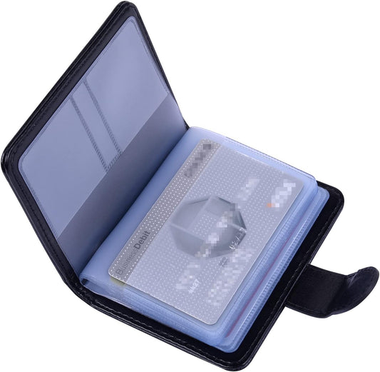 Wisdompro Credit Card Holder, Slim Leather RFID Blocking Wallet Debit Card Protector Organizer Case (Build in 20 Card Slot & 7 Small Cells for Memory Cards)-Vertical Black