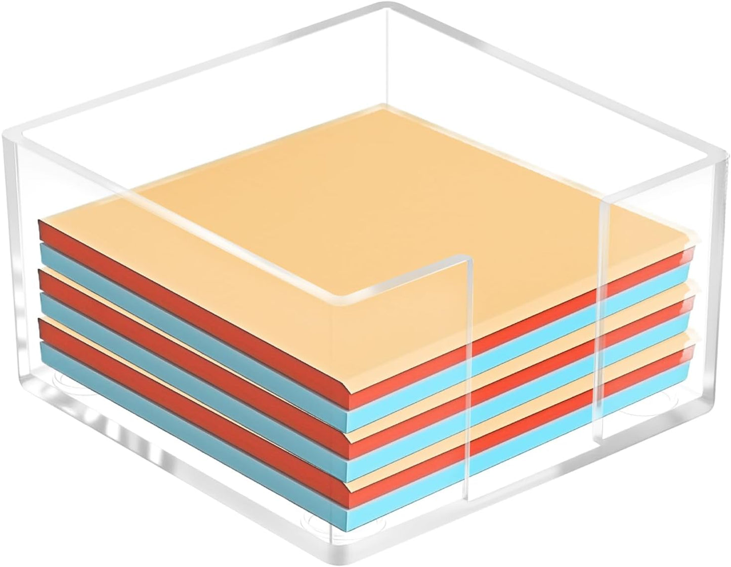Clear Sticky Note Holder, Sticky Note Dispenser with Non-Slip Pad, Acrylic Desk Accessories, Aesthetic Office Supplies Organizer for Home Office Dorm Room (3.35 × 3.35 × 1.77 Inches)