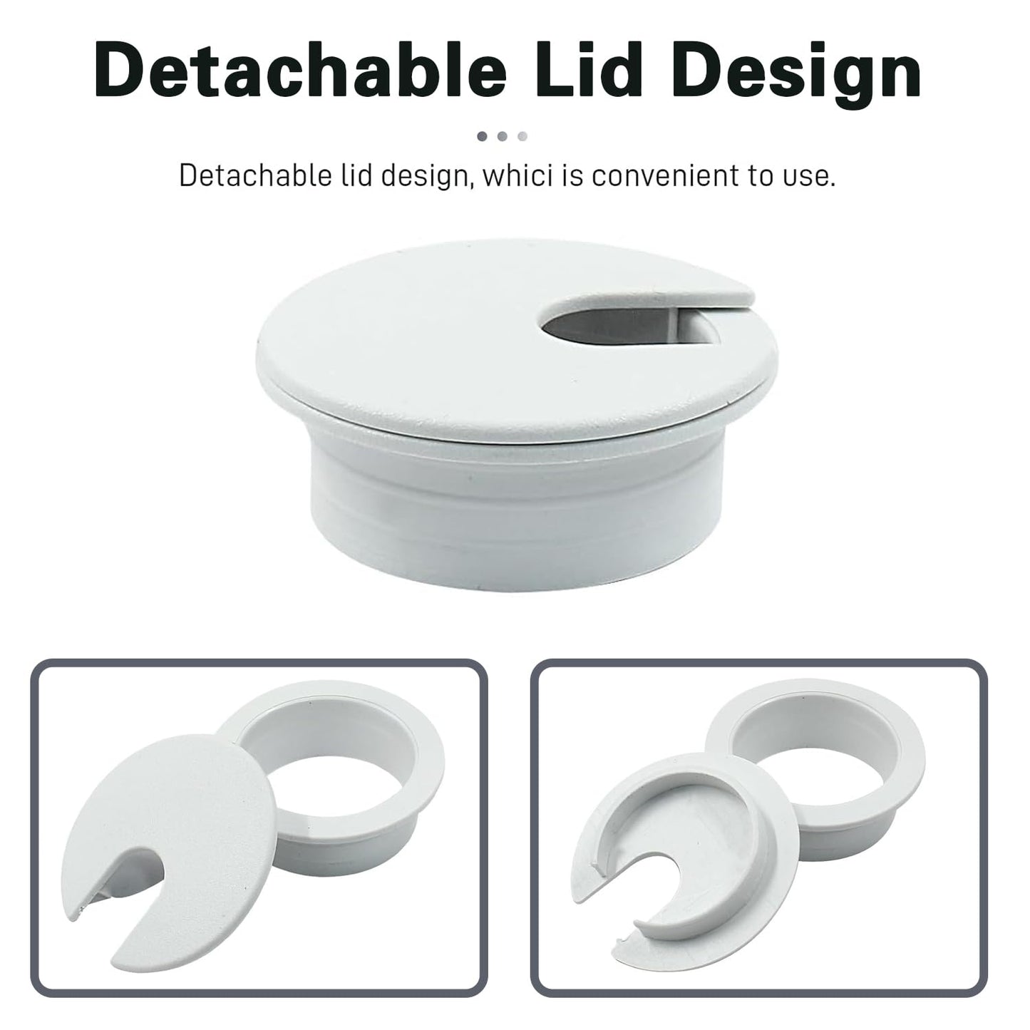 [2 Pack] Desk Grommet 1.5 inch Sturdy ABS Plastic Desk Hole Cover for Cables Detachable Table Hole Grommet for Organizing Home & Office Table Cables - White