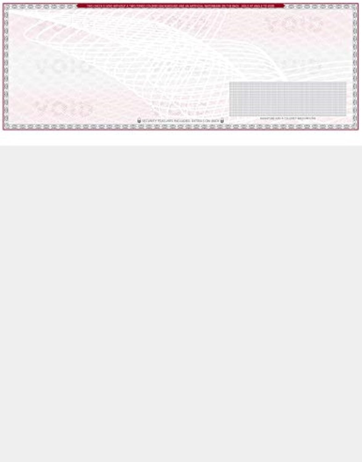 500 Blank Check Stock - Check on Top Art Deco- Paper Weight # 70"High Security" Check Paper Grey/Red Art Deco