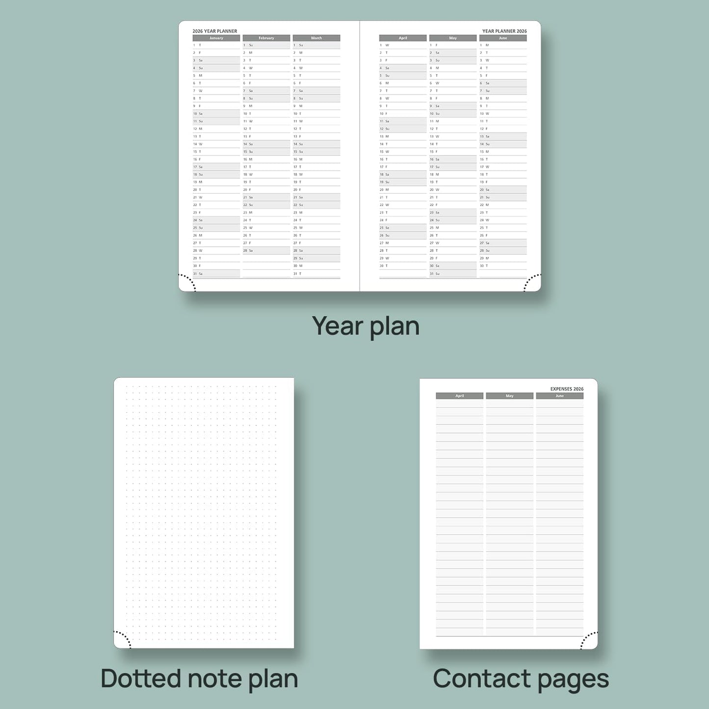 POPRUN 2025-2026 Daily Planner One Page Per Day (Medium - 5.75'' x 8.5'') - Academic Calendar (July 2025 - June 2026), 2025 Day Appointment Book with Monthly Tabs, Hardcover - Midnight Green