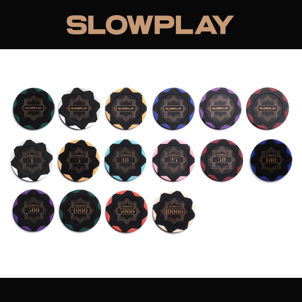 SLOWPLAY Nash Clay Poker Chips, 14 Grams Heavyweight Clay Composite, 40mm Large Chips in Bulk, Pack of 50 with Denomination of 500