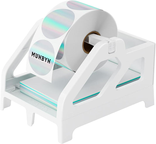MUNBYN Label Holder for Rolls and Fan-Fold Labels, Thermal Sticker Roll Holder for Desktop Thermal Printer Shipping Supplies Industrial Paper, White