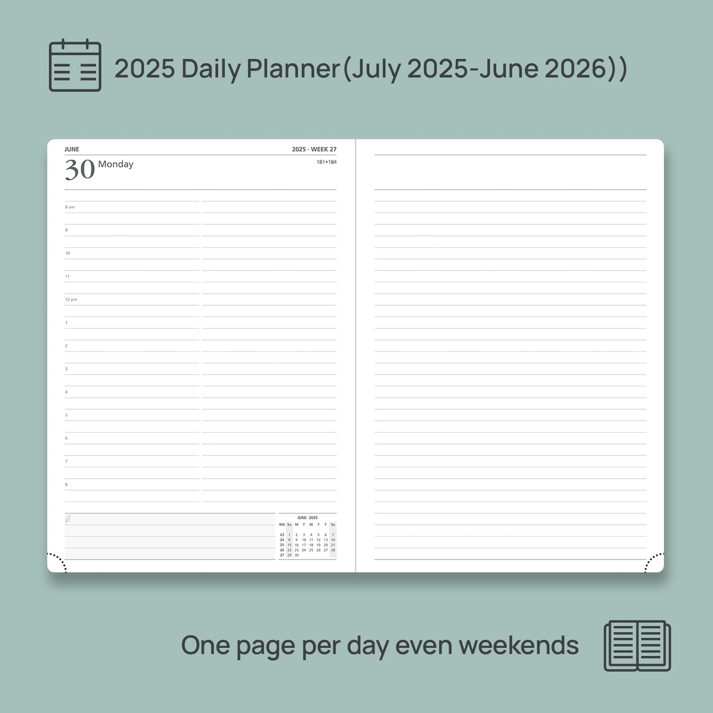 POPRUN 2025-2026 Daily Planner One Page Per Day (Large - 8.25'' x 12'') - Academic Calendar (July 2025 - June 2026), 2025 Day Appointment Book with Monthly Tabs, Hardcover - Violet