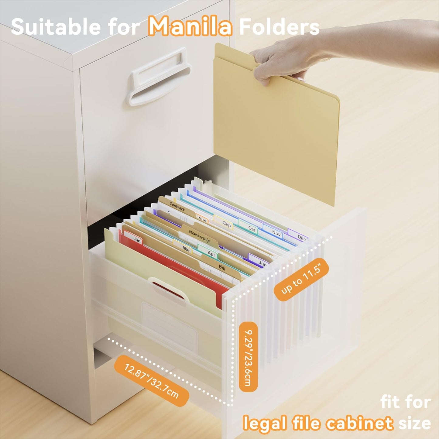 ThinkTex Accordion File Organizer, 12 - Pocket Expanding File Folders Upright & Open Top,for Paper Receipts, Bills&Taxes Organizer, Letter/A4 Size for School, Office, Home with tab- Beige Color