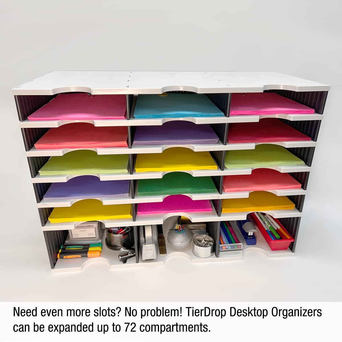 Ultimate Office TierDrop Standard 6-Compartment (add-on Module) - Sorts Documents, Forms & Mail - Durable Construction Features Expandable, Modular, No-Tool Assembly Design (Gray w/Black)
