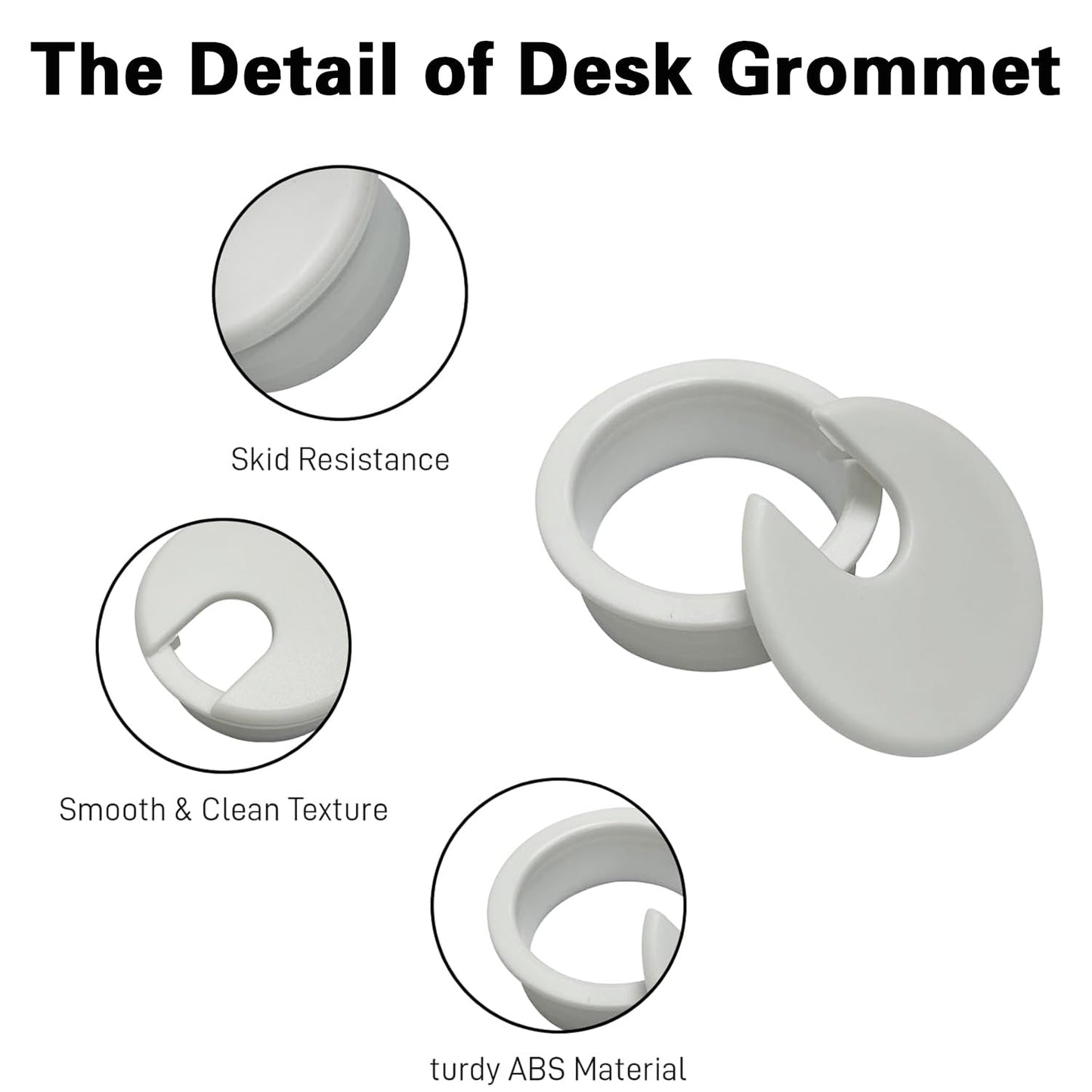 [2 Pack] Desk Grommet 1.5 inch Sturdy ABS Plastic Desk Hole Cover for Cables Detachable Table Hole Grommet for Organizing Home & Office Table Cables - White