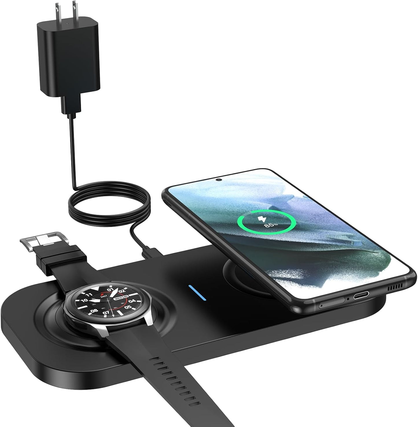 Wireless Charging Pad, 2 in 1 Wireless Charger for Samsung Galaxy S23/S22/S21/S20/S10/Note20/10, Galaxy Watch 5/4/3/, Active 2/1, Galaxy Buds 2/+/Pro/Live, Portable Flat Charging Pad for Travel