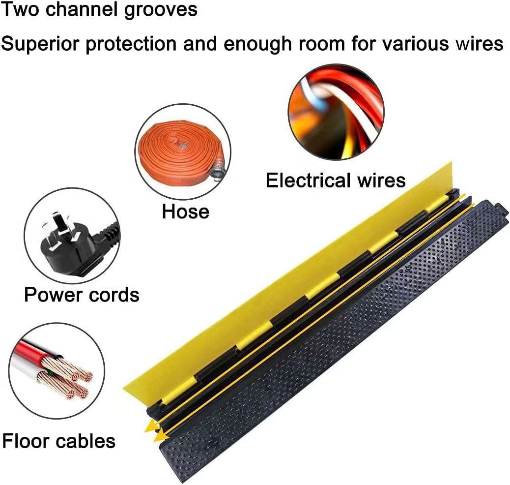 Rubber Cable Ramp Cord Cover Cable Protector Ramps Wire Hose Protective 2 Channel 22000Lbs Load Capacity Traffic Speed Bump for Asphalt Concrete Gravel Driveway Indoor Outdoor, 3 Pack
