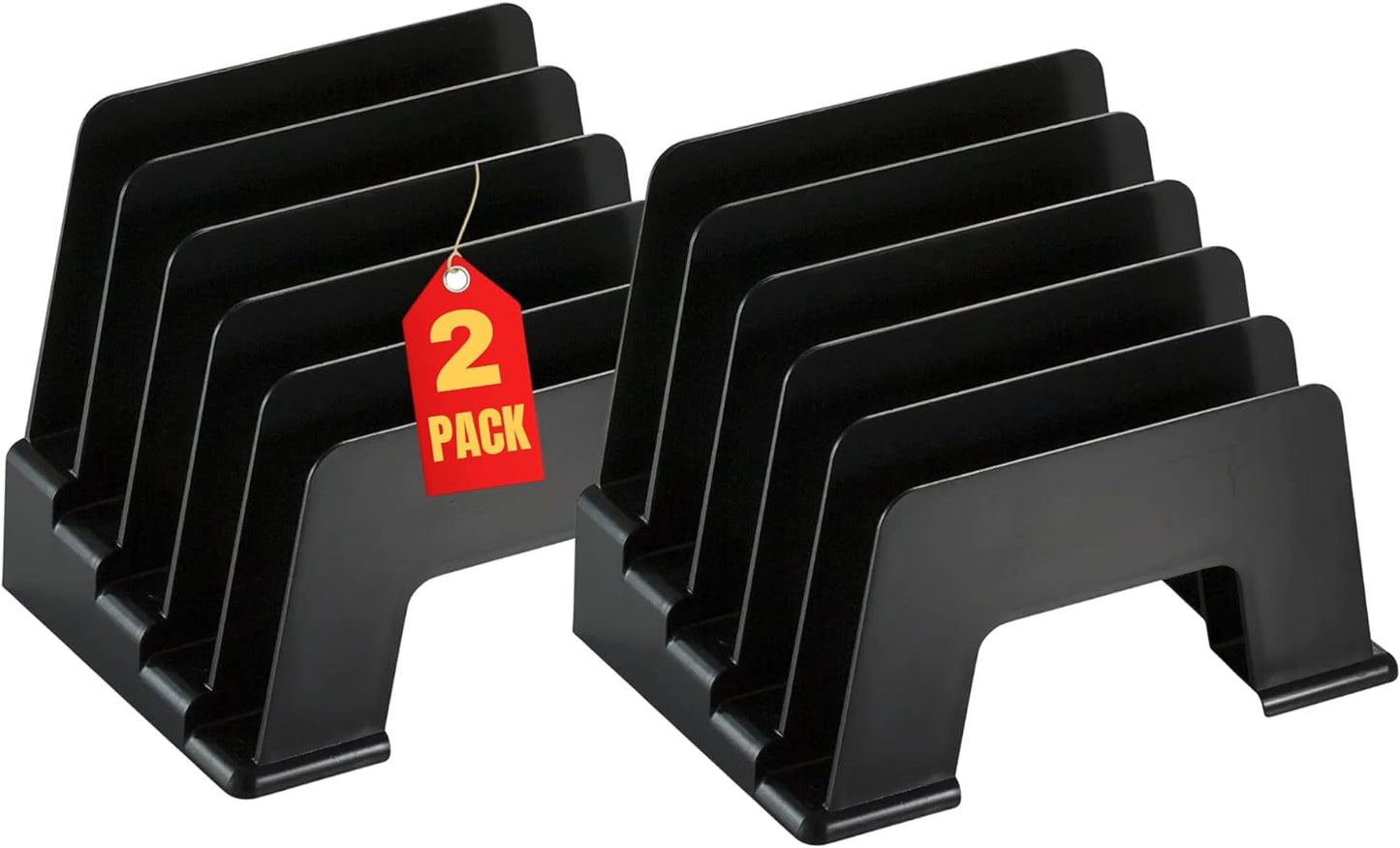 1InTheOffice Plastic Incline Desktop File Sorter, 5 Compartments, Black