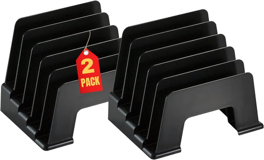 1InTheOffice Plastic Incline Desktop File Sorter, 5 Compartments, Black