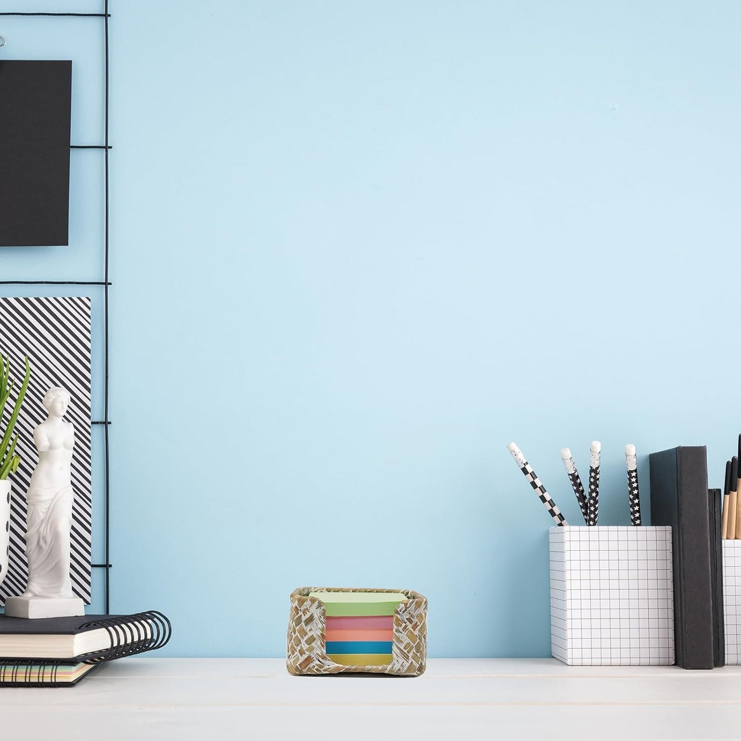 Sticky Note Holder Seagrass Post It Note Dispenser, 3 x 3 Inch Woven Sticky Note Dispenser, Farmhouse Post It Holder for Desk Home Office Decor, Whitewash