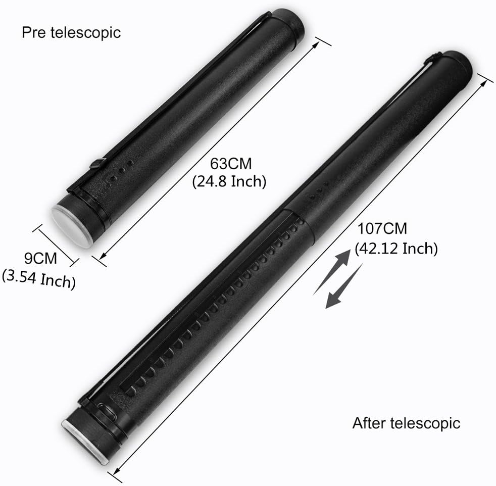DEWEL Document Tube,Plastic Expanding Poster/Art/Document Storage Tube 24.5 to 40 inches Adjustable with Carrying Strap Waterproof and Light-Resistance Telescoping Carrying Case (Black-Large Size)