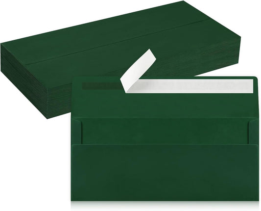50 Pack #10 Business Envelopes, Dark Green Standard Envelopes Self Seal, Letter Size Mailing Envelopes for Checks Letters Invoices Statements Christmas Birthday Graduation Wedding, 4 1/8 x 9 1/2 Inch