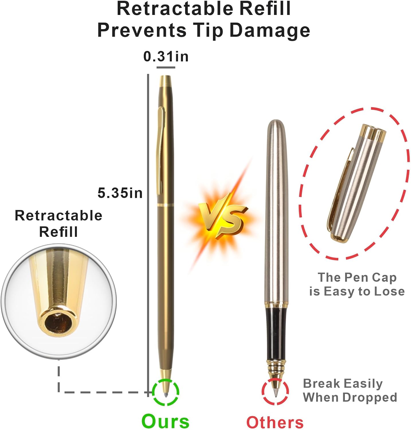 Cambond Ballpoint Pens Fancy Pens - Black Ink Bulk Pens 1.0 mm Medium Point Retractable Metal Pen Comfortable Writing for Men Women Police Uniform Office Business, 10 Pack (Champagne Gold)