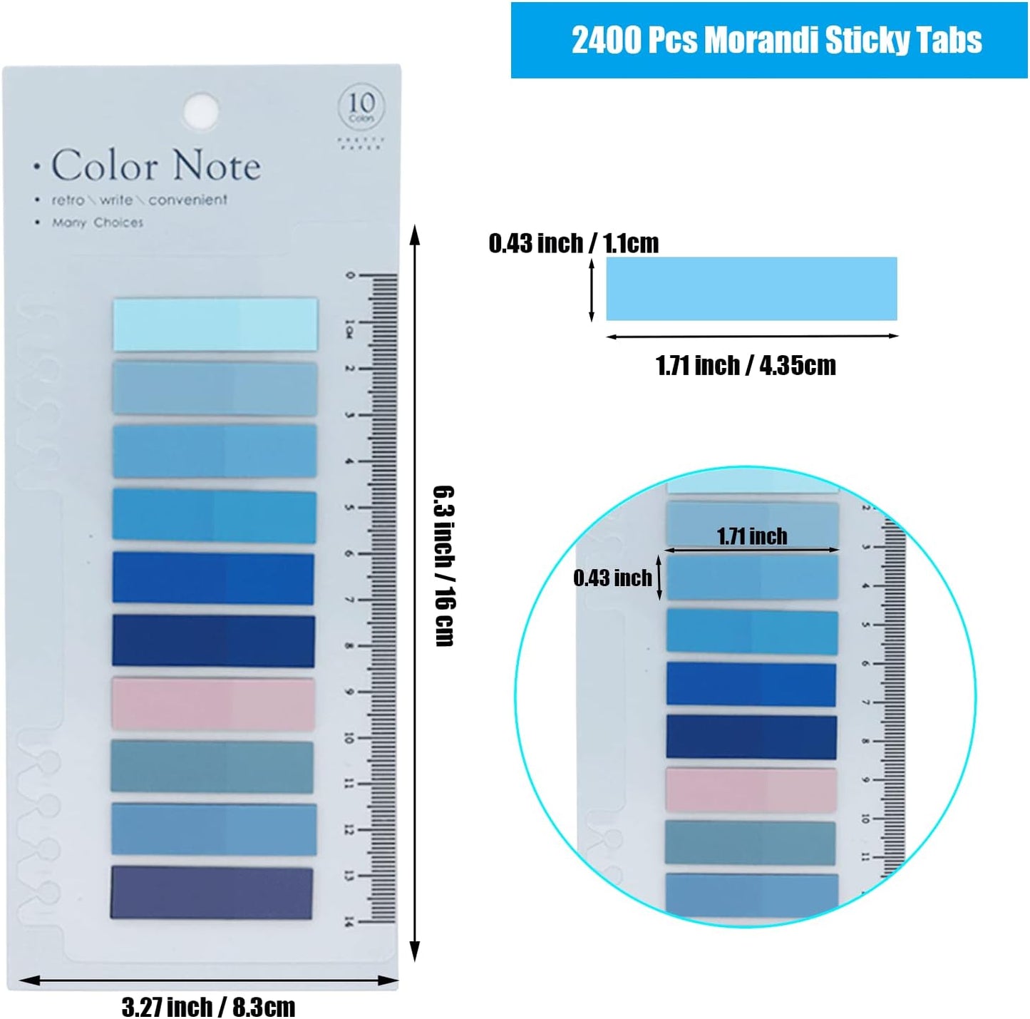 2400 Pcs Morandi Sticky Tabs, 12 Sheets Sticky Index Tabs, Book Tabs, Page Markers, Colorful Book Annotating Tabs, Page Tabs, Sticky Flags, Transparent Sticky Note Tabs, File Index Tabs with Ruler
