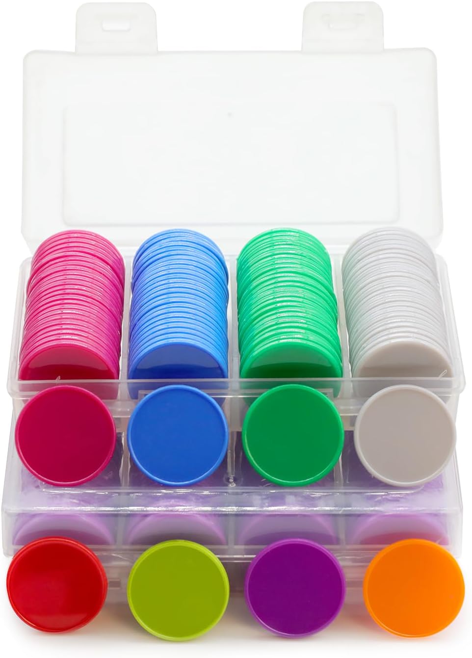 Set of 100 Opaque Plastic Learning Counters Mini Poker Chips Game Tokens with Storage Box (Purple, 1.26 Inch)