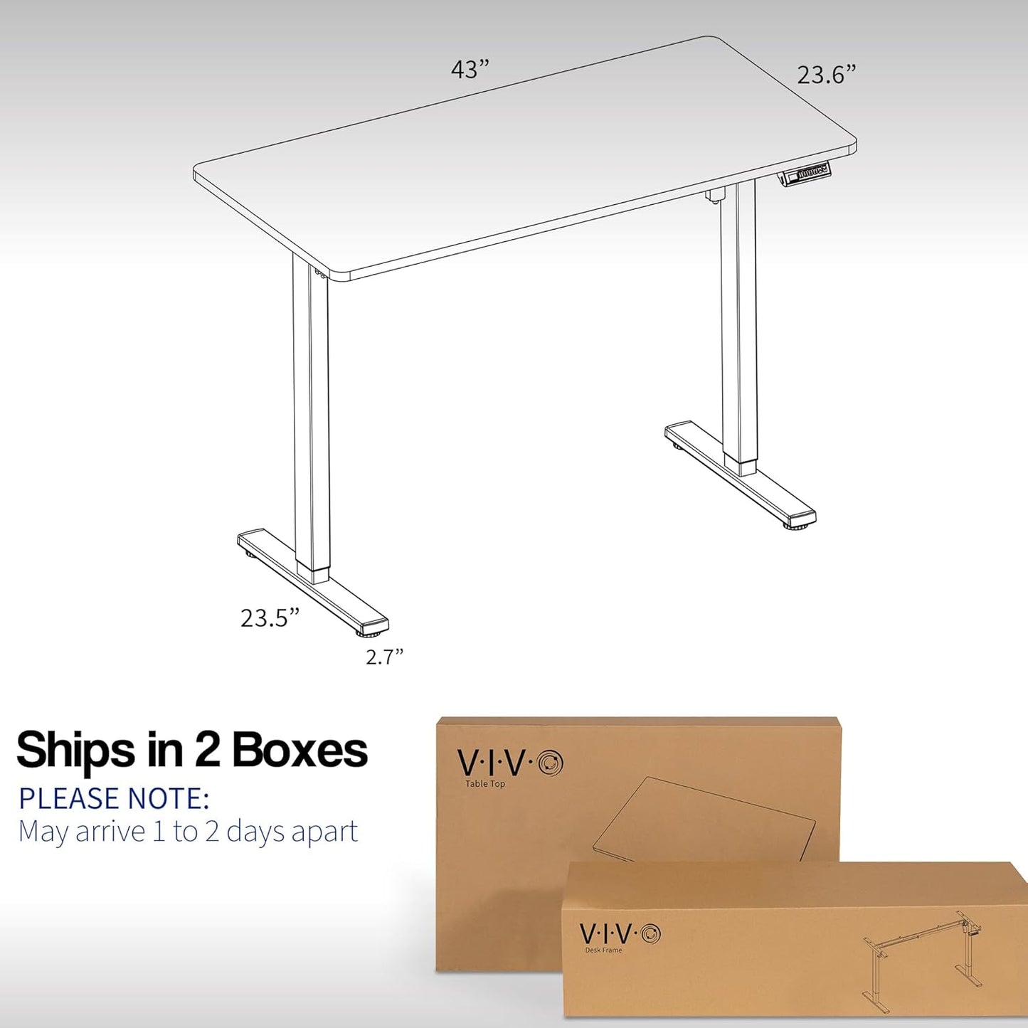 VIVO Electric 43 x 24 in Rustic Standing Desk, Memory Height Adjustment, 1B Series, One-Piece Vintage Brown Top, Gray Frame, DESK-KIT-1G4N