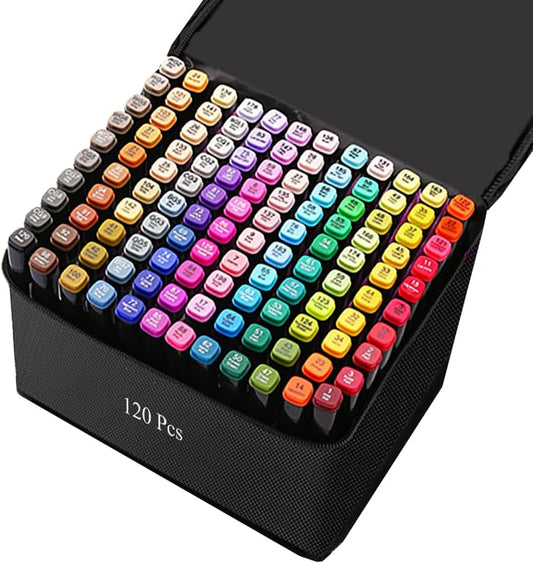 Alcohol Markers, 120 Colors Art Drawing Set for Kids Adults Dual Tip Permanent Sketch, With Organizing Case