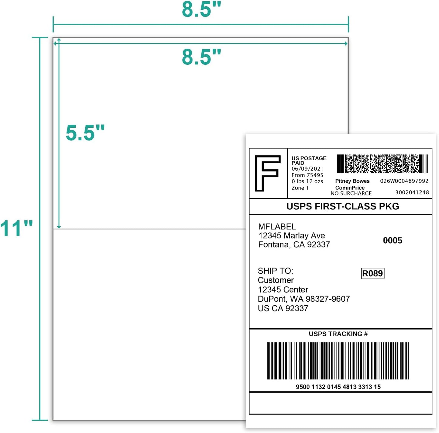 MFLABEL Half Sheet Shipping Labels - 200 Self Adhesive Sticker Sheets for Laser & Inkjet Printers, Waterproof & Smudge-Free, with 12 Free Fragile Labels for Packaging, Shipping and Crafting