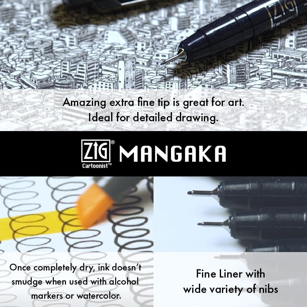 Kuretake Zig illustration watercolor Set, 3 Gansai Tambi, Fineliner and Waterbrush pen, for Inktober, Manga, Drawing, Calligraphy, Professional, Artist, Made in Japan (IKTB-25/7V)