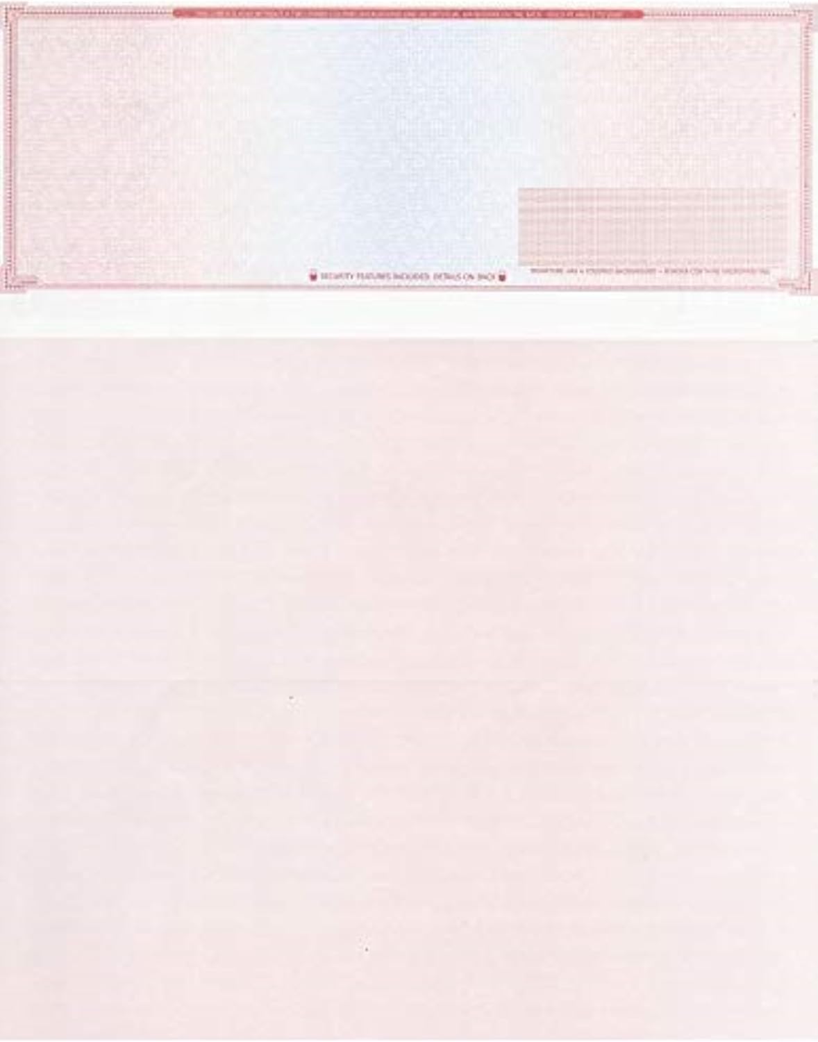 500 Blank Check Stock - Check on Top Mazed - Paper Weight # 70 High Security Check Paper Red/Blue Mazed