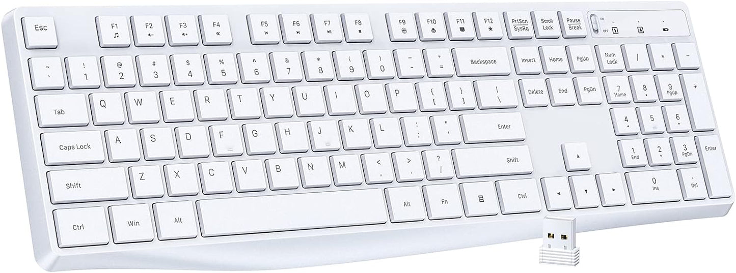 Lovaky Wireless Keyboard, 2.4G Ergonomic Wireless Computer Keyboard, Enlarged Indicator Light, Full Size PC Keyboard with Numeric Keypad for Laptop, Desktop, Surface, Chromebook, Notebook, Snow White