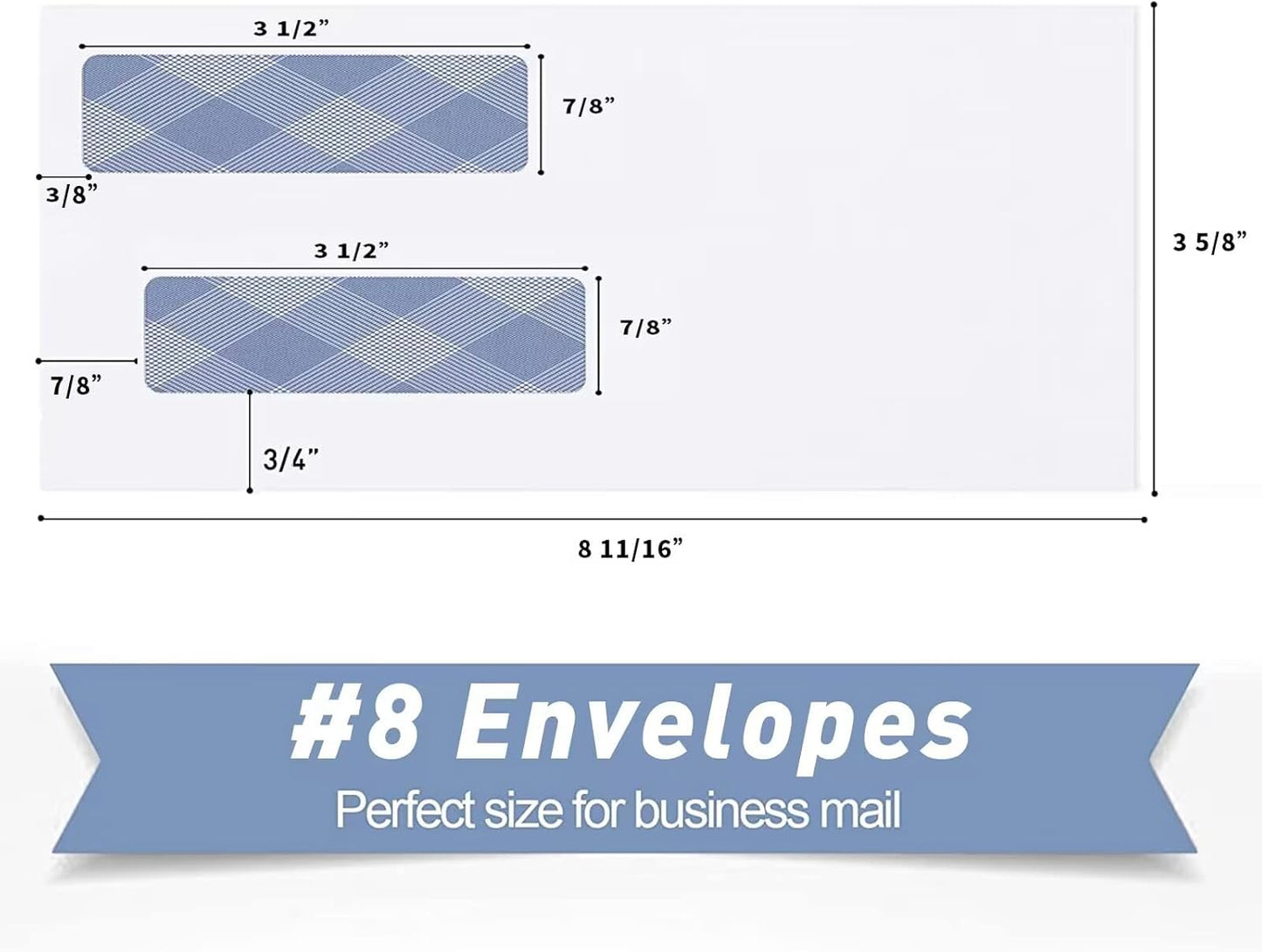 750#8 Self Seal Business Envelopes, PANDRI No.8 Double Window Design for Business and Quickbooks Check(invoice not fit), Documents Secure Mailing - Number 8 Size 3 5/8 X 8 11/16-24LB