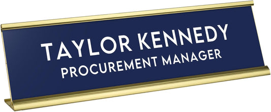 Custom Engraved Desk Plate | Personalized with your Name and Title | Perfect Decor for Office, Business, or Home | Multiple Font and Color Options | 2x8" or 2x10" (Dark Blue w/White Letters, 2x10")