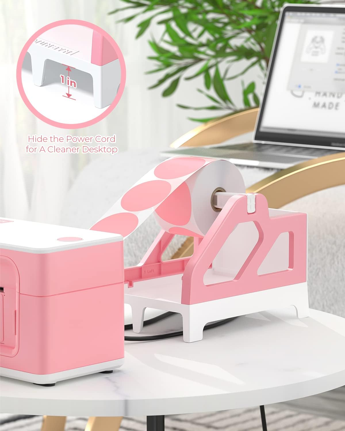 MUNBYN Label Holder for Rolls and Fan-Fold Labels, Thermal Sticker Roll Holder for Desktop Thermal Printer Shipping Supplies Industrial Paper, Pink