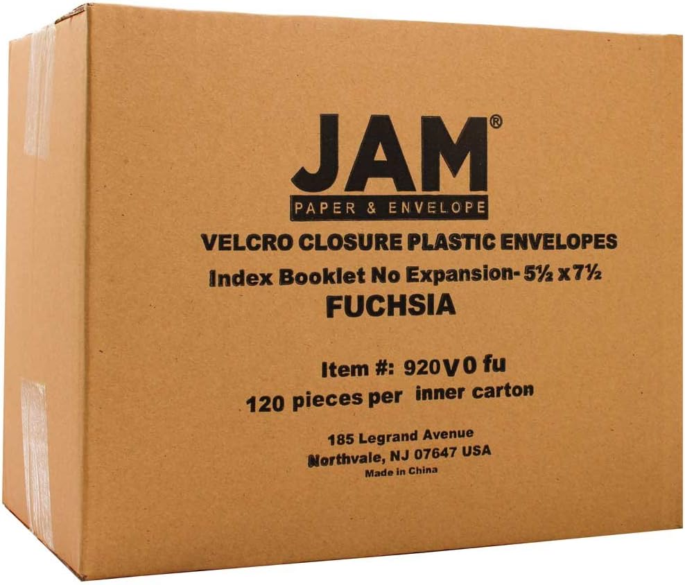 JAM PAPER Plastic Envelopes with Hook & Loop Closure - Index - 5 1/2 x 7 1/2 - Fuchsia Pink - 12/Pack
