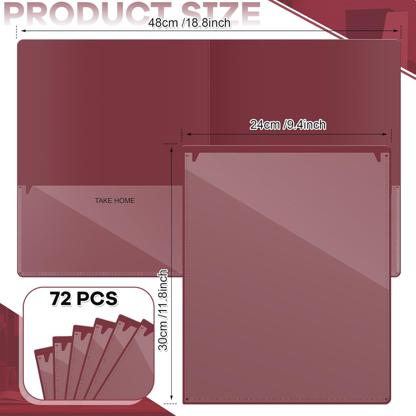 Henoyso 72 Pcs Plastic Take Home Folders with 2 Pockets Parent Teacher Classroom Communication Homework Folder for Students Parent Teacher Connect (Dark Red)