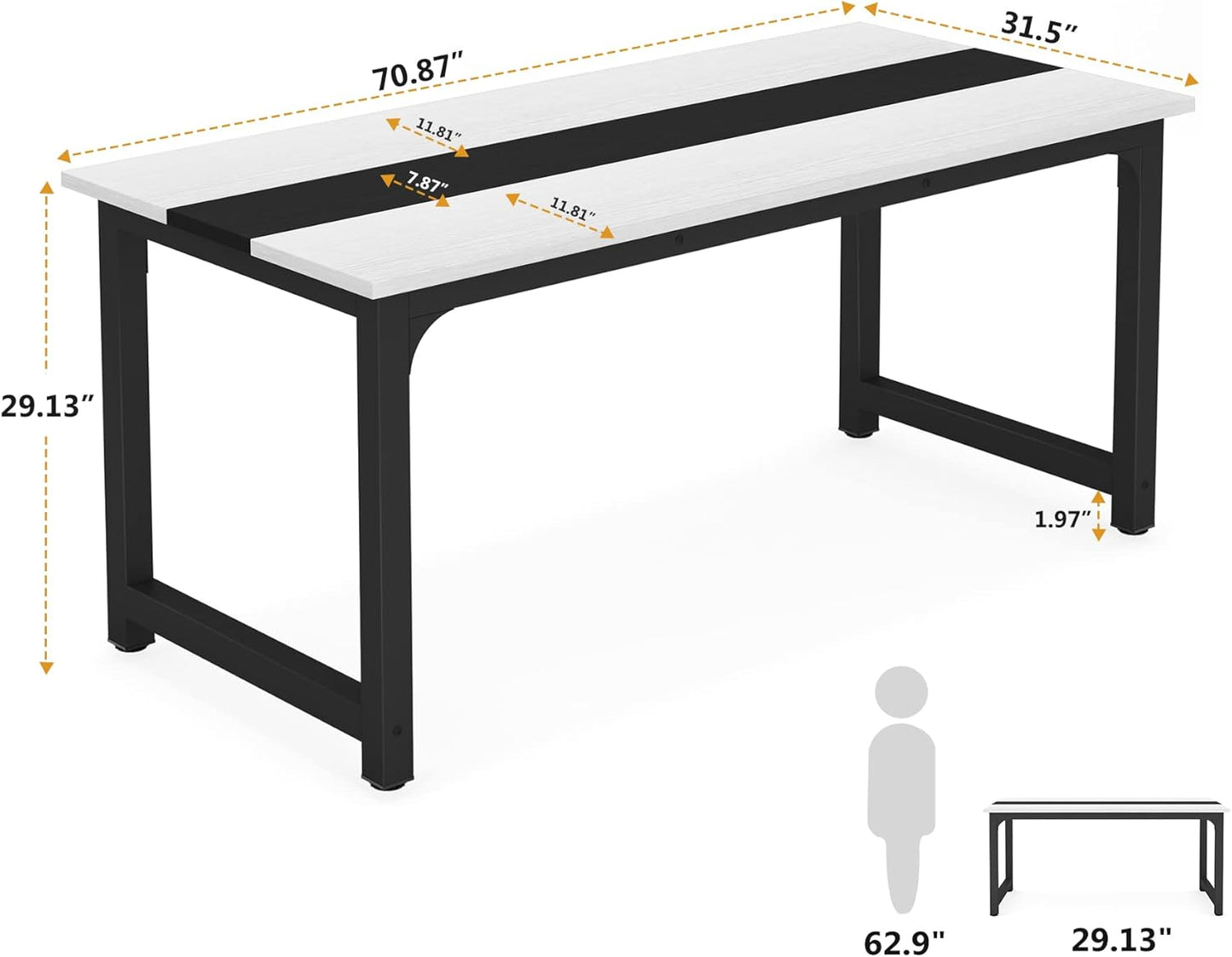 Tribesigns 70.8”Executive Desk, Large Office Computer Desk with Thicken Frame, Modern Simple Workstation Business Furniture for Home Office, White/Black