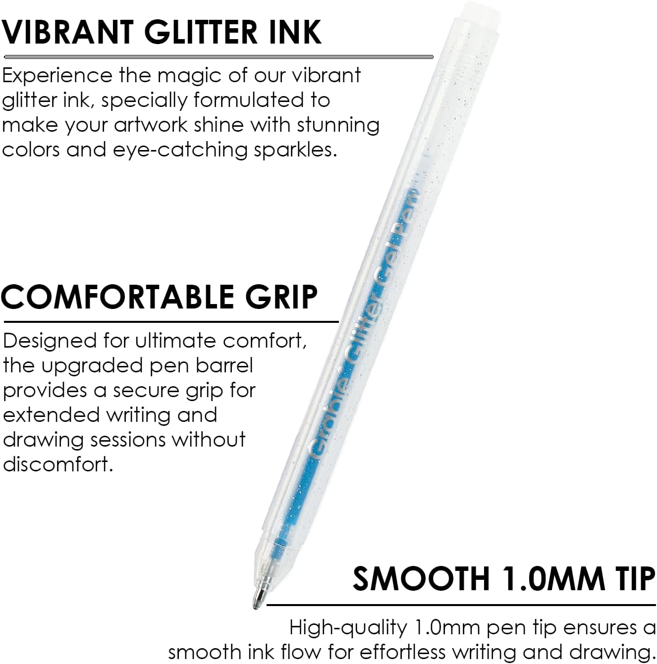 42 Glitter Gel Pen Set, 18 Iridescent&24 Essential Color Pens, Smooth Rollerball Tip, Metallic Sparkly Gel Pens for Coloring (42 Colors Capped Glitter Gel Pens)